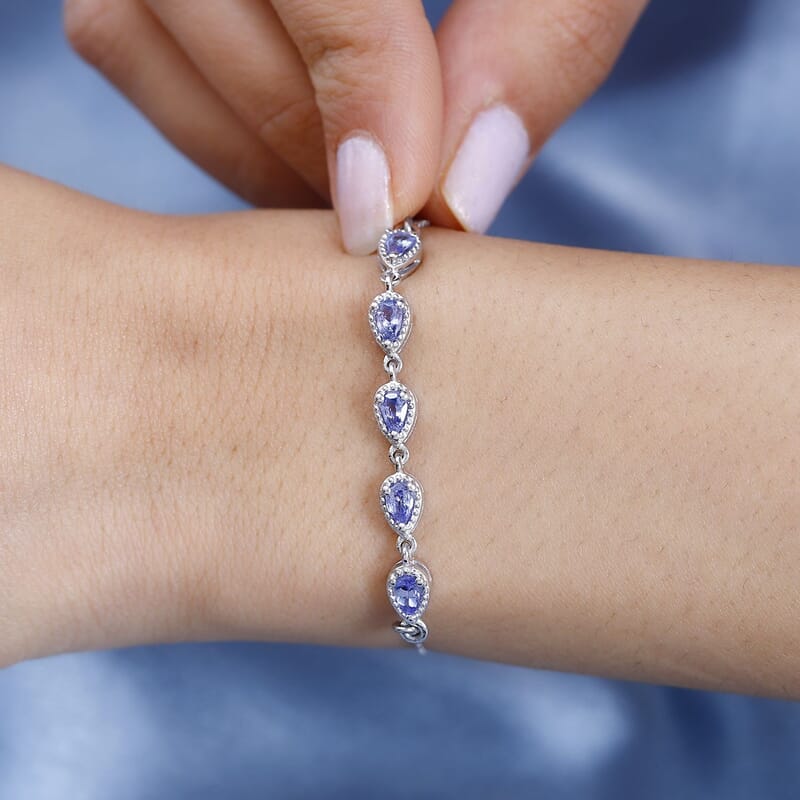 Tanzanite Bolo Bracelet in Platinum Over Sterling Silver (10.50 In) 1.00 ctw