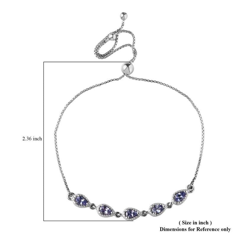 Tanzanite Bolo Bracelet in Platinum Over Sterling Silver (10.50 In) 1.00 ctw