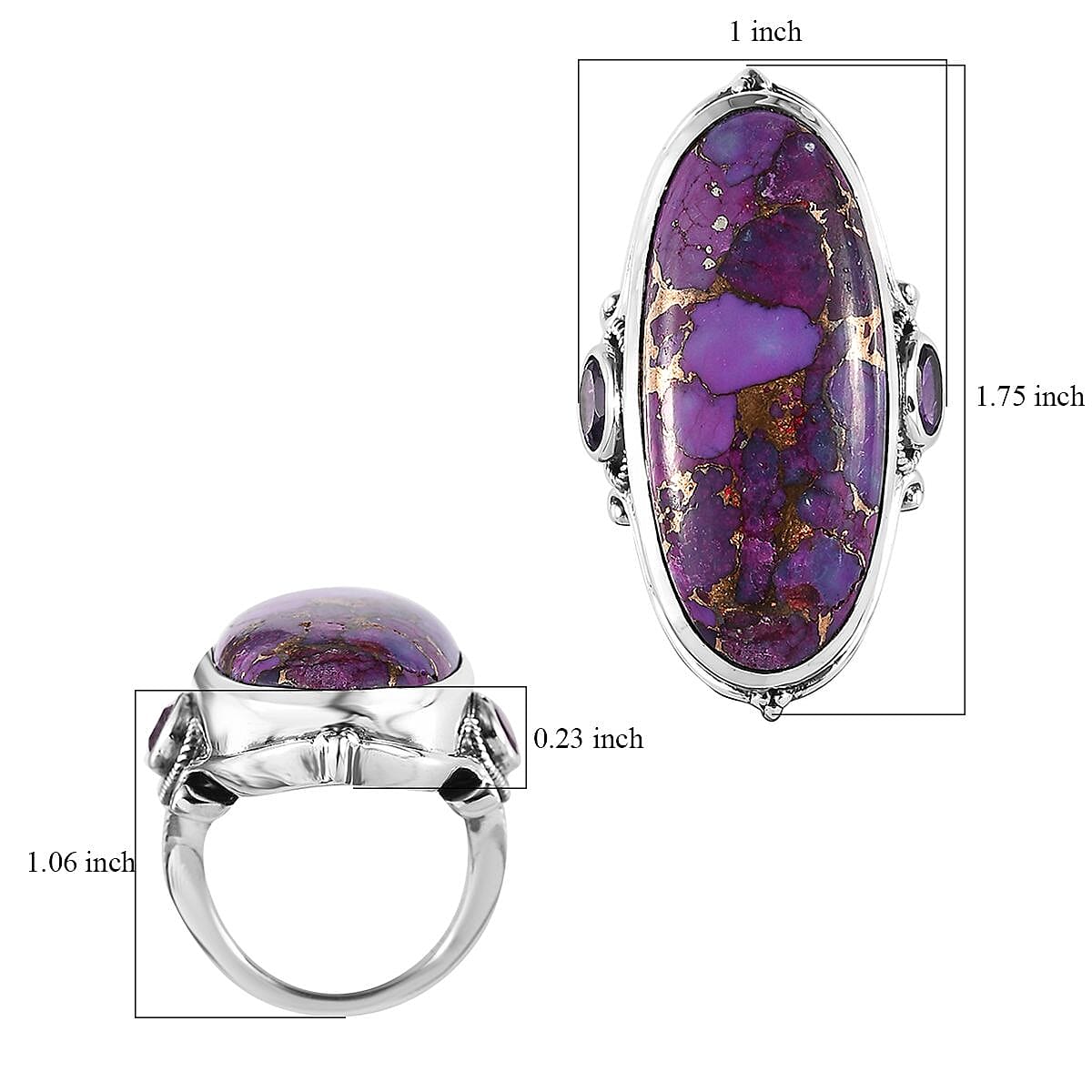 Mojave Purple Turquoise and African Amethyst Ring in Sterling Silver (Size 10.0) 32.75 ctw image number 5