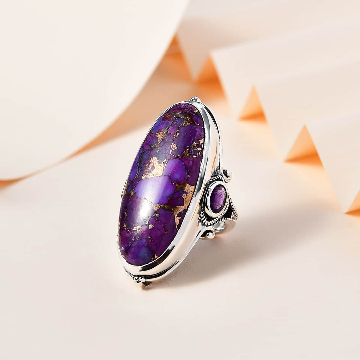 Mojave Purple Turquoise and African Amethyst Ring in Sterling Silver (Size 6.0) 32.75 ctw image number 1