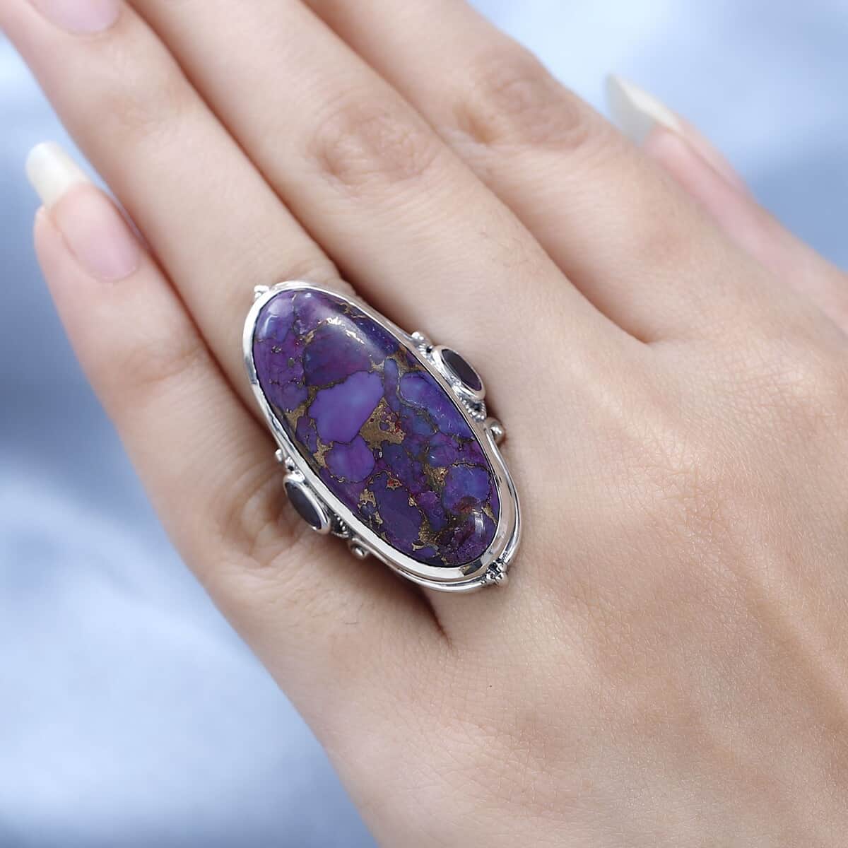 Mojave Purple Turquoise and African Amethyst Ring in Sterling Silver (Size 6.0) 32.75 ctw image number 2