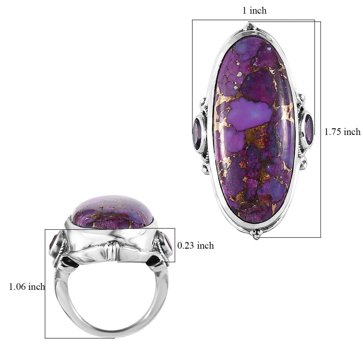Mojave Purple Turquoise and African Amethyst Ring in Sterling Silver (Size 6.0) 32.75 ctw image number 5