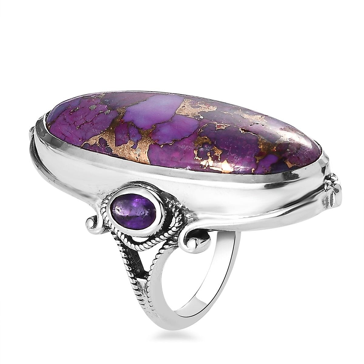 Mojave Purple Turquoise and African Amethyst Ring in Sterling Silver (Size 7.0) 32.75 ctw image number 3