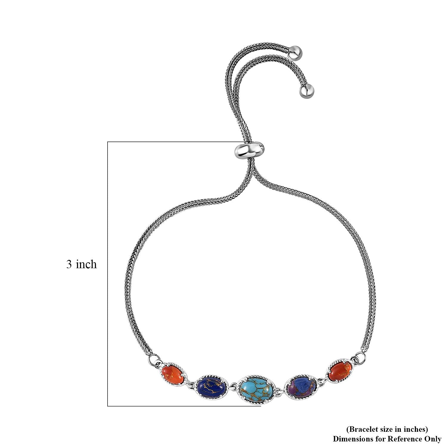 Multi Color Turquois Bracelet Bolo Bracelet in Sterling Silver and Stainless Steel (10.50 In) 3.75 ctw