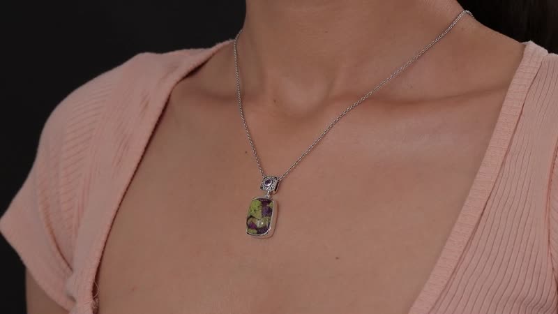 Artisan Crafted Tasmanian Stichtite and Amethyst Pendant in Black Oxidized Sterling Silver 9.90 ctw