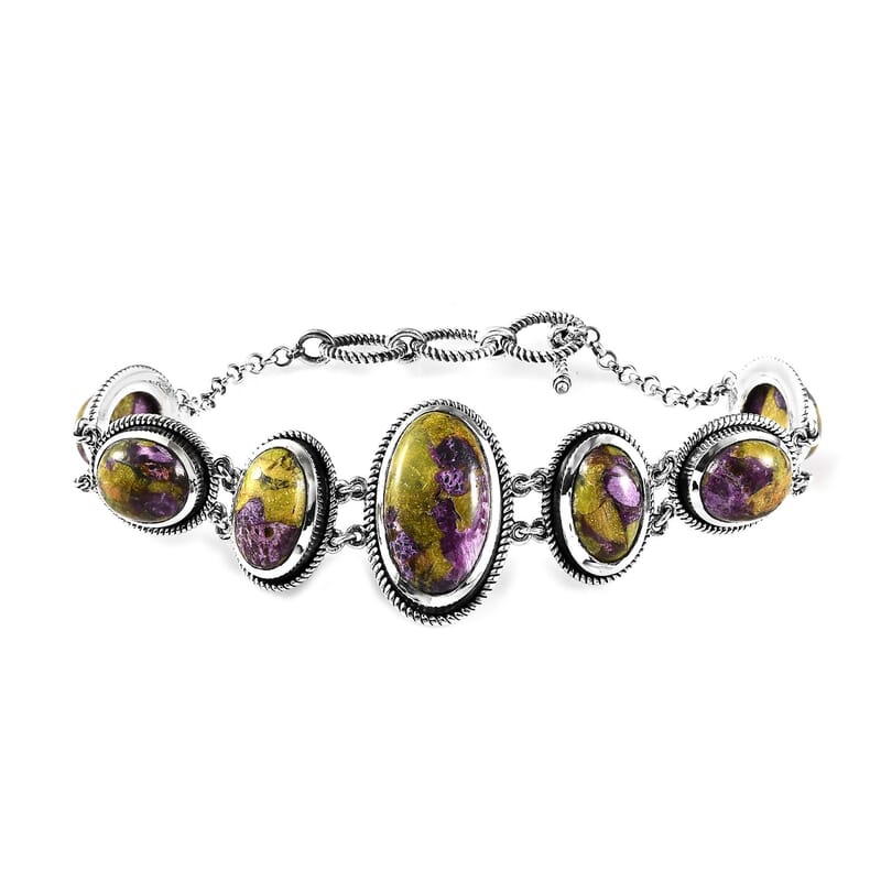 Tasmanian Stichtite Toggle Clasp Bracelet in Sterling Silver (6.50-8.00In) 22.50 ctw