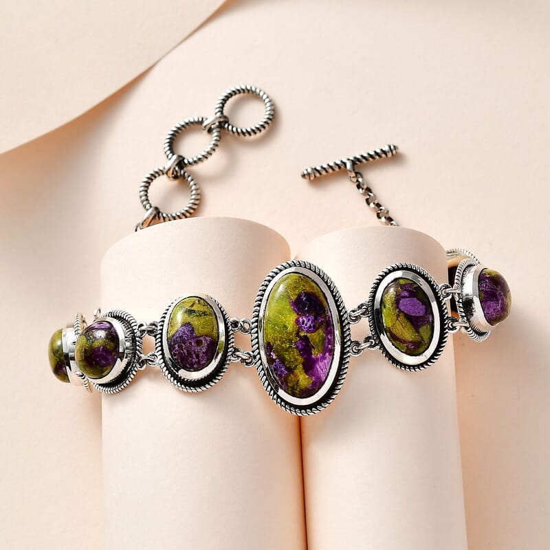 Tasmanian Stichtite Toggle Clasp Bracelet in Sterling Silver (6.50-8.00In) 22.50 ctw