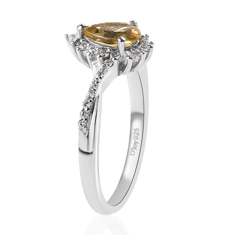 Premium Brazilian Heliodor and White Zircon Halo Ring in Platinum Over Sterling Silver (Size 10.0) 1.00 ctw
