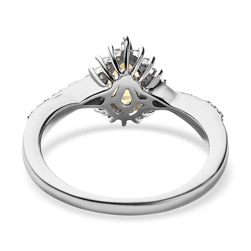 Premium Brazilian Heliodor and White Zircon Halo Ring in Platinum Over Sterling Silver (Size 10.0) 1.00 ctw