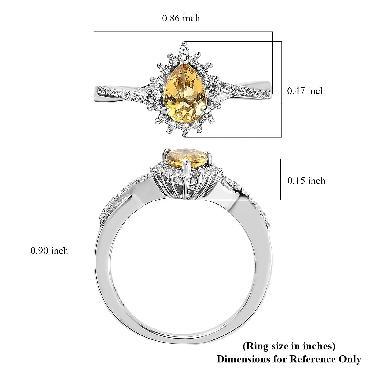 Premium Brazilian Heliodor and White Zircon Halo Ring in Platinum Over Sterling Silver (Size 10.0) 1.00 ctw image number 5