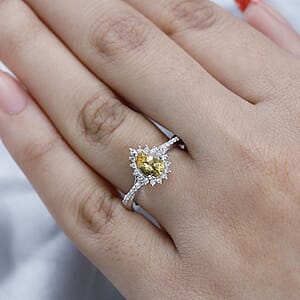 Premium Brazilian Heliodor and White Zircon Halo Ring in Platinum Over Sterling Silver (Size 8.0) 1.00 ctw