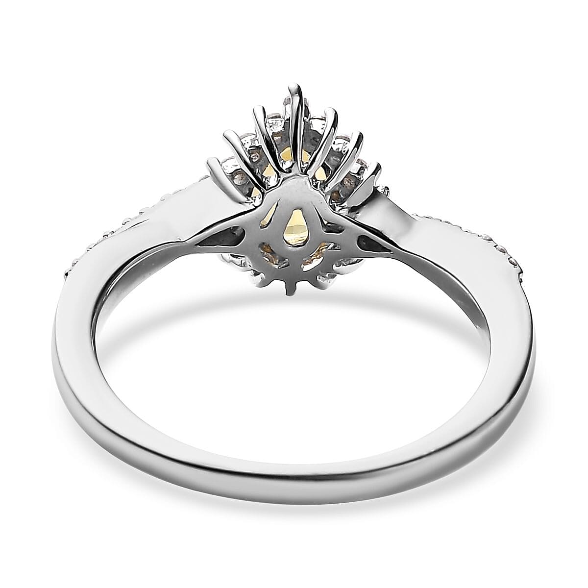 Premium Brazilian Heliodor and White Zircon Halo Ring in Platinum Over Sterling Silver (Size 8.0) 1.00 ctw image number 4
