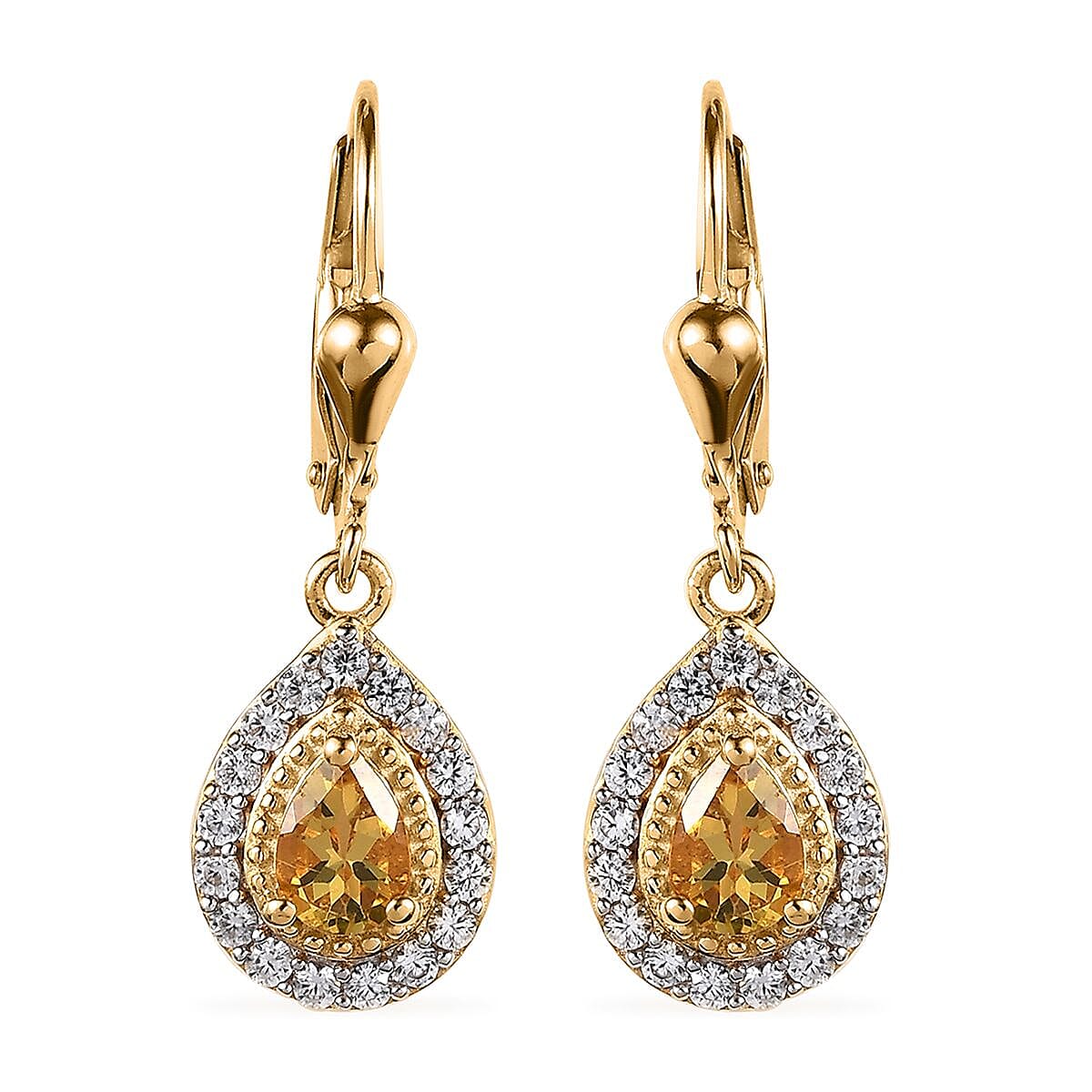 Premium Brazilian Heliodor and White Zircon Lever Back Earrings in Vermeil Yellow Gold Over Sterling Silver 1.40 ctw