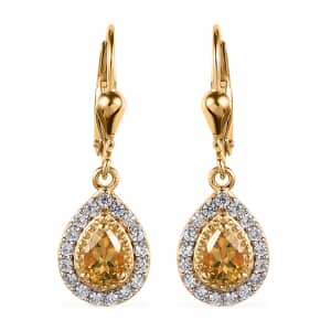 Premium Brazilian Heliodor and White Zircon Lever Back Earrings in Vermeil Yellow Gold Over Sterling Silver 1.40 ctw