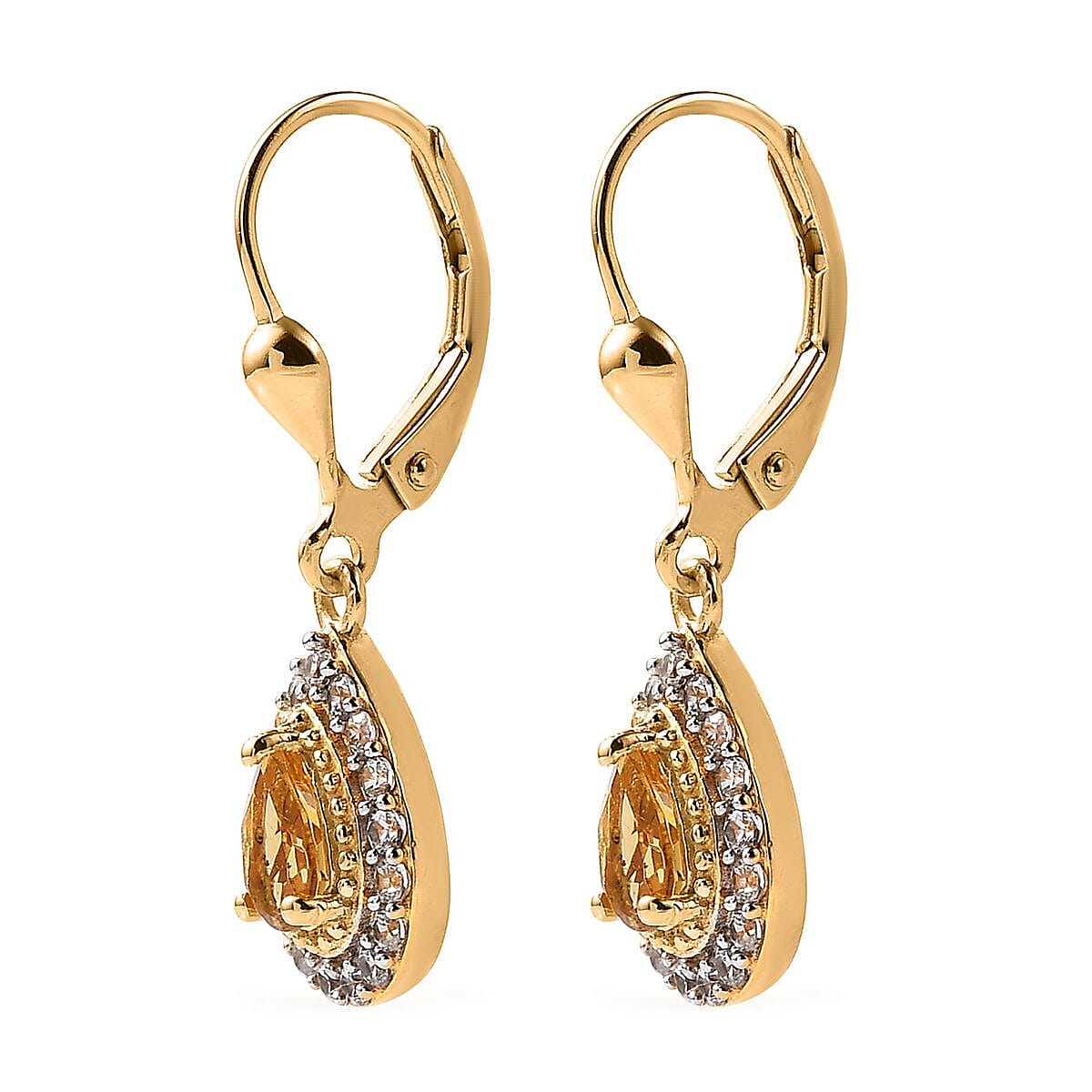 Premium Brazilian Heliodor and White Zircon Lever Back Earrings in Vermeil Yellow Gold Over Sterling Silver 1.40 ctw