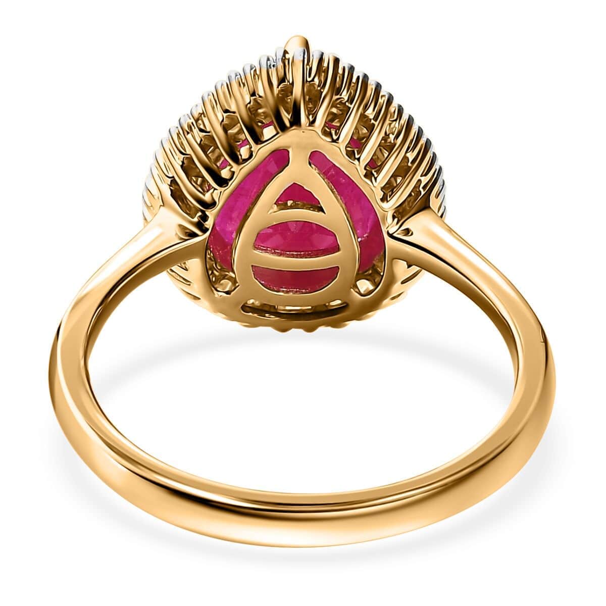Doorbuster Luxoro 14K Yellow Gold Premium Mozambique Ruby and G-H I1 Diamond Halo Ring 2.90 ctw image number 4