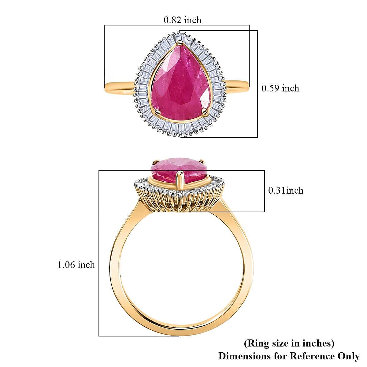 Luxoro 14K Yellow Gold Premium Mozambique Ruby and G-H I1 Diamond Halo Ring (Size 10.0) 2.90 ctw