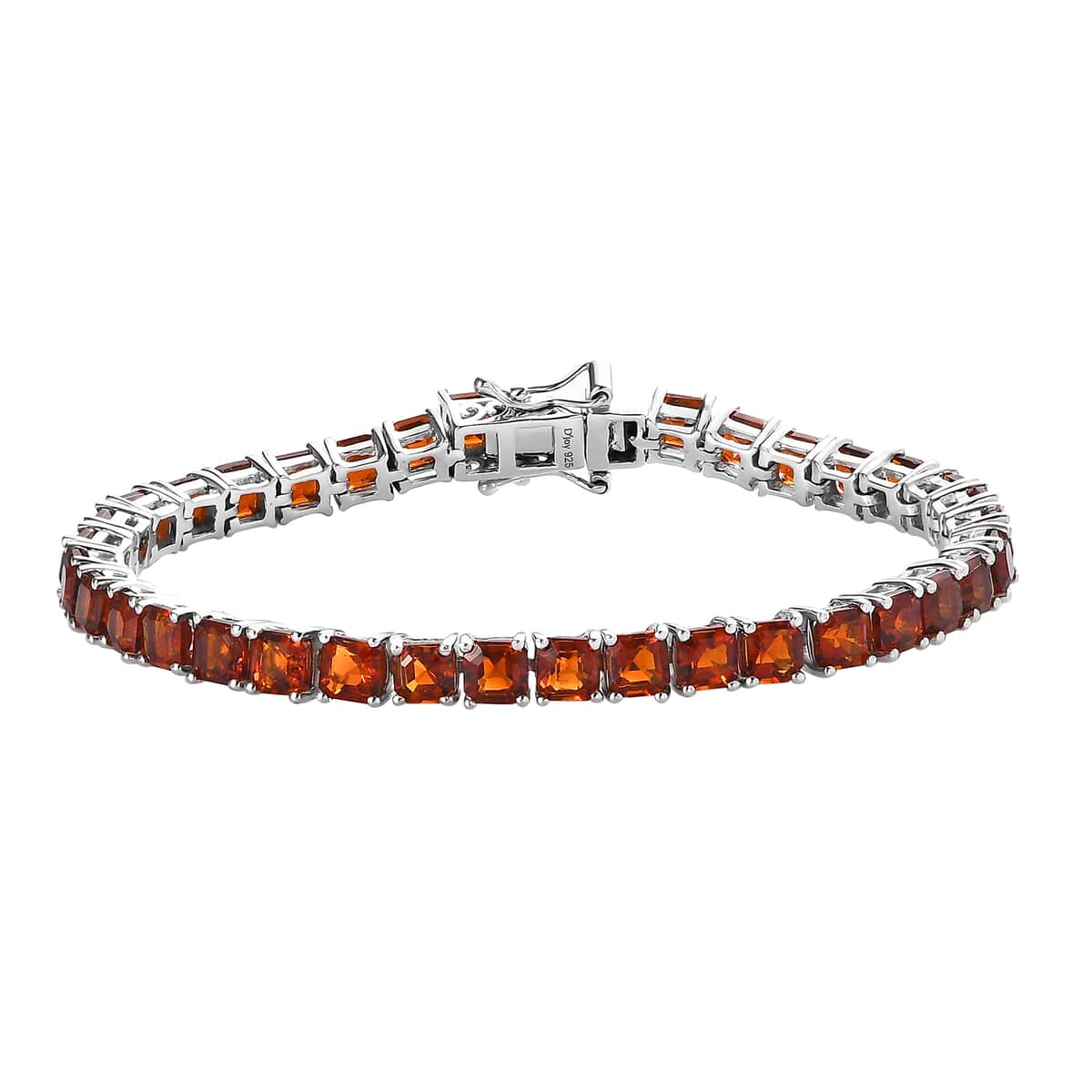 Asscher Cut Brazilian Cherry Citrine Tennis Bracelet in Platinum Over Sterling Silver (6.50 In) 11.00 ctw image number 0