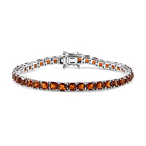 Asscher Cut Brazilian Cherry Citrine Tennis Bracelet in Platinum Over Sterling Silver (7.25 In) 12.25 ctw