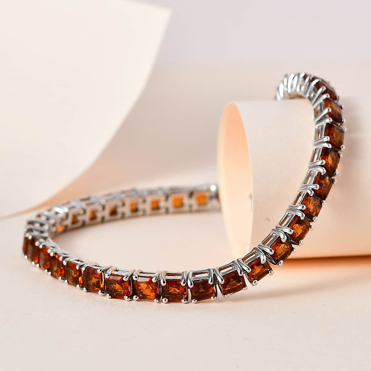 Doorbuster Asscher Cut Brazilian Cherry Citrine Bracelet in Platinum Over Sterling Silver (6.50 In) 11.00 ctw image number 1