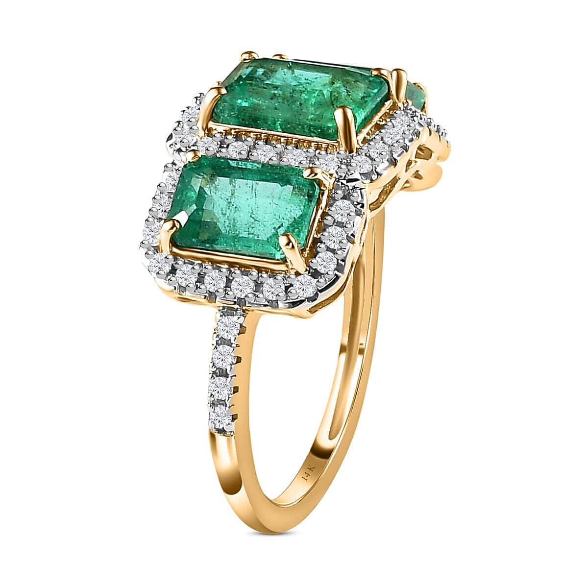 Doorbuster Luxoro 14K Yellow Gold AAA Emerald and G-H I1 Diamond Ring 4.00 ctw image number 3
