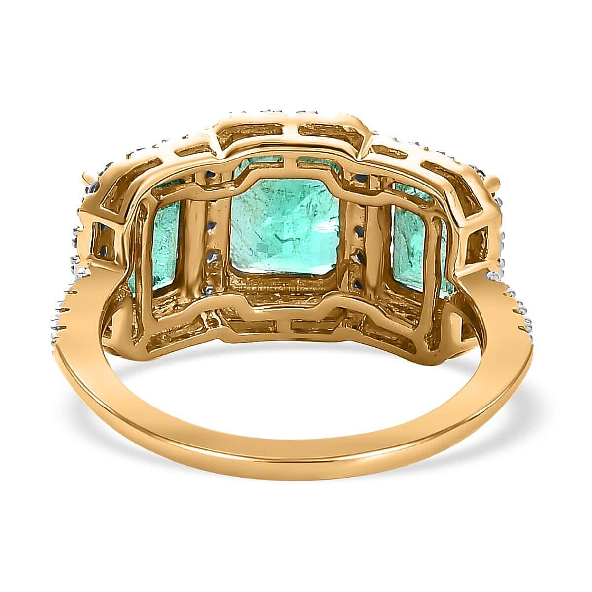 Doorbuster Luxoro 14K Yellow Gold AAA Emerald and G-H I1 Diamond Ring 4.00 ctw image number 4