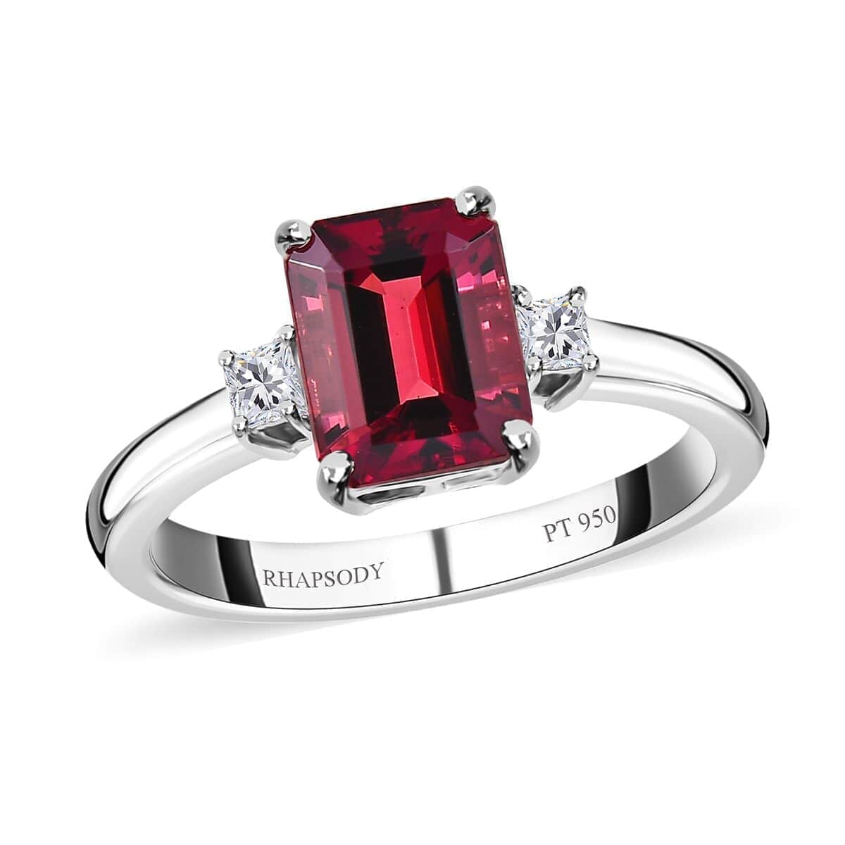 Doorbuster Rhapsody 950 Platinum AAAA Ouro Fino Rubellite and E-F VS Diamond Ring 5.25 Grams 2.00 ctw (Del. in 5-7 Days) image number 0