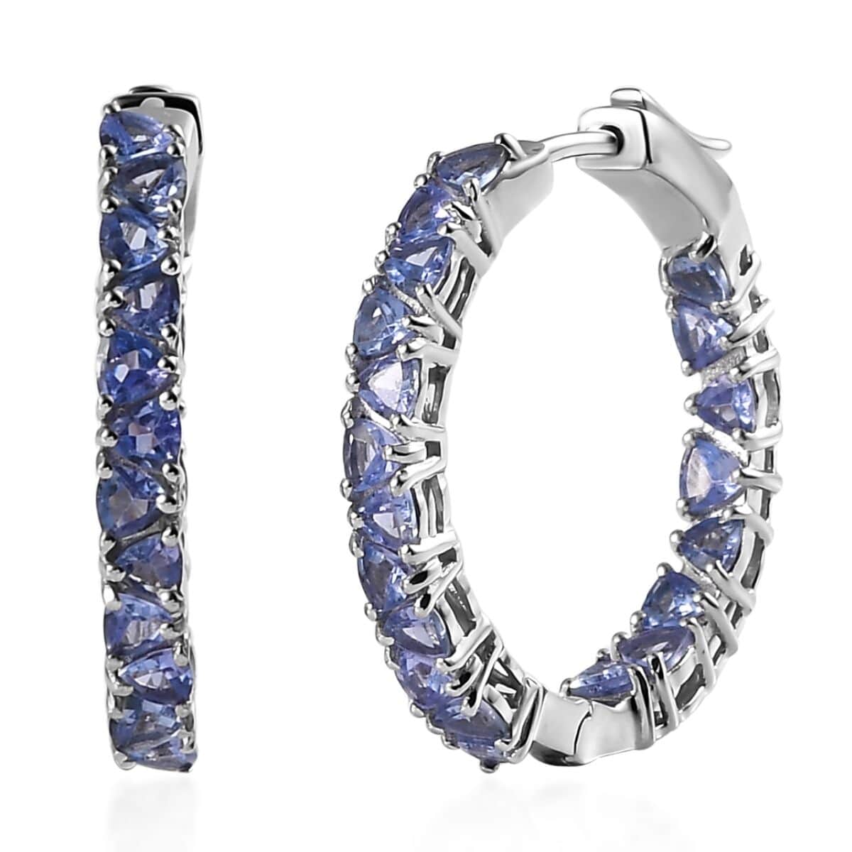 Buy Tanzanite Hoop Earrings in Platinum Over Sterling Silver 4.00 ctw ...