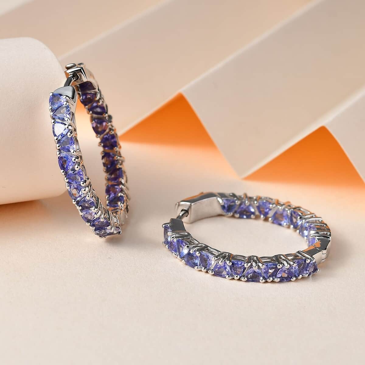 Tanzanite Hoop Earrings in Platinum Over Sterling Silver 4.00 ctw image number 1