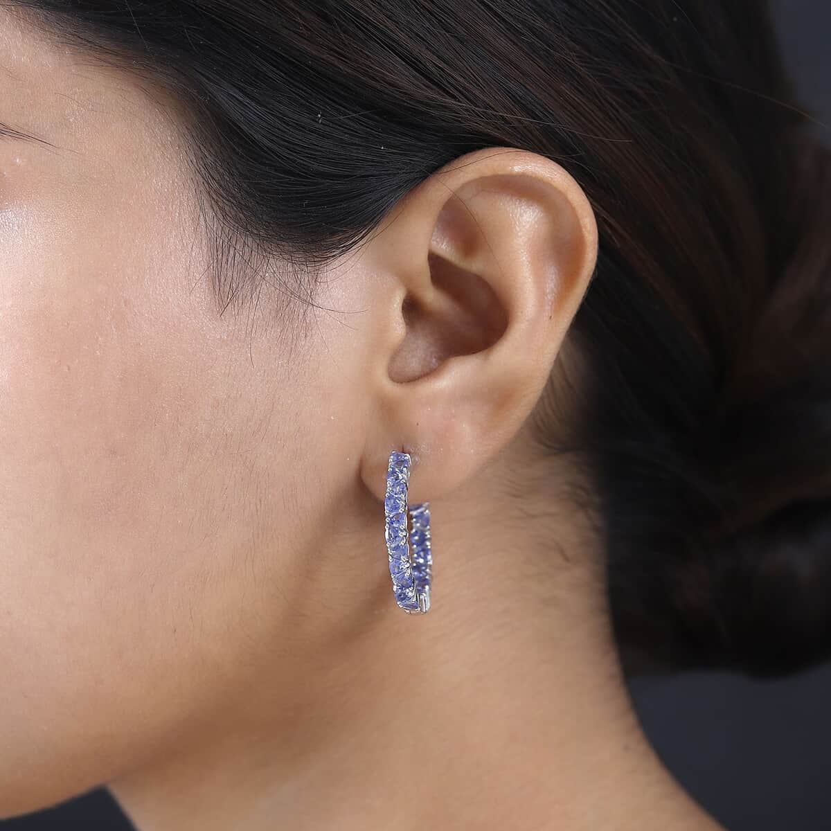 Tanzanite Hoop Earrings in Platinum Over Sterling Silver 4.00 ctw image number 2