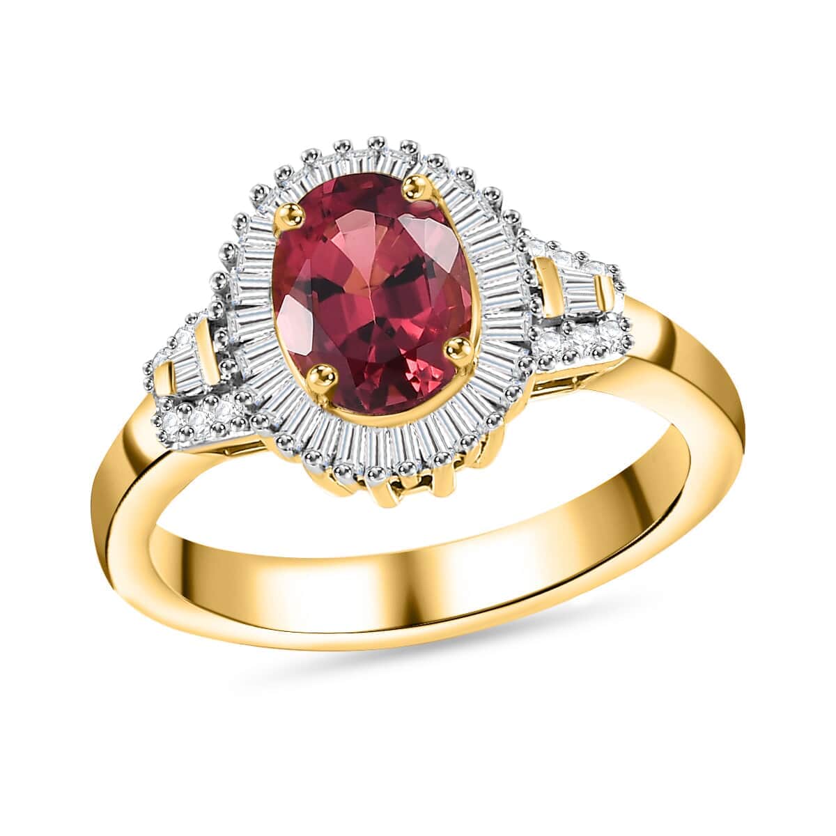Luxoro 14K Yellow Gold AAA Ouro Fino Rubellite and G-H I2 Diamond Halo Ring (Size 6.0) 4.40 Grams 1.60 ctw image number 0