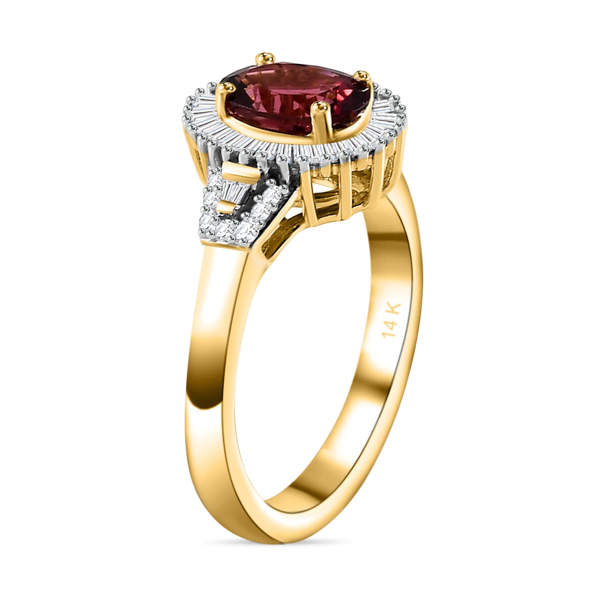 Luxoro 14K Yellow Gold AAA Ouro Fino Rubellite and G-H I2 Diamond Halo Ring (Size 8.0) 4.40 Grams 1.60 ctw image number 3