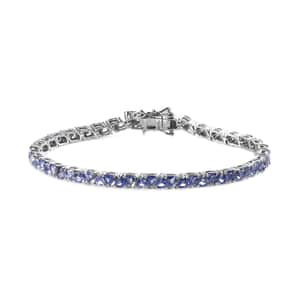 Tanzanite Tennis Bracelet in Platinum Over Sterling Silver (7.25 In) 5.75 ctw