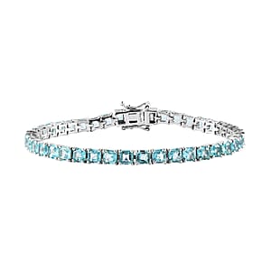 Asscher Cut Madagascar Paraiba Apatite Tennis Bracelet in Platinum Over Sterling Silver (7.25 In) 13.85 ctw
