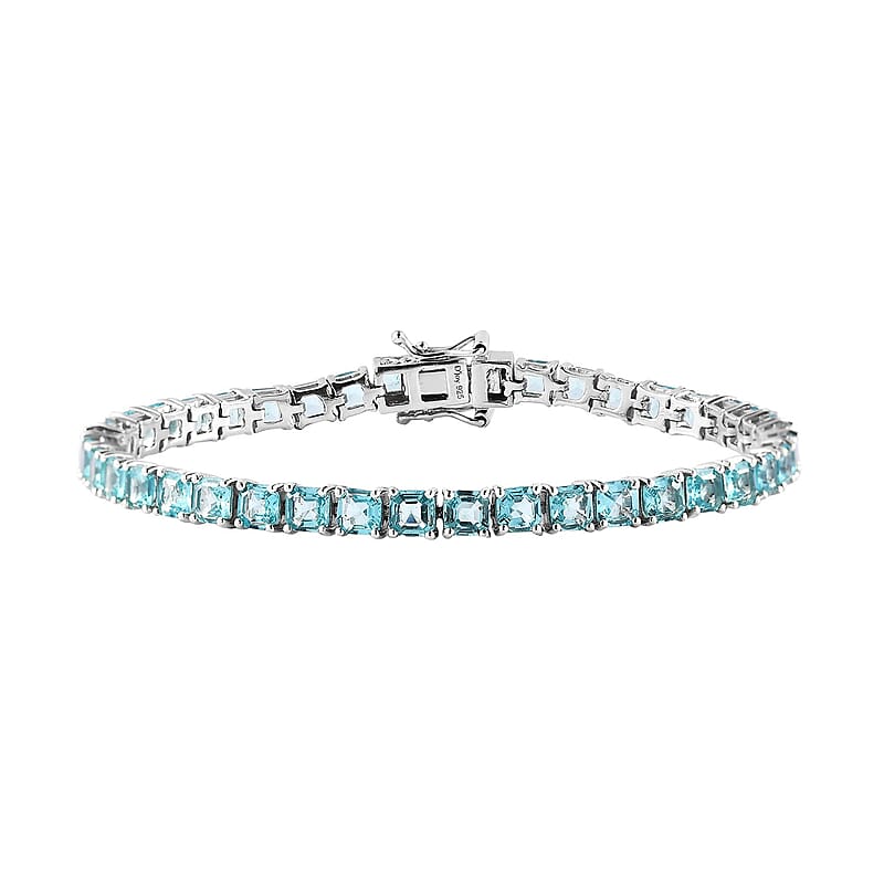 Asscher Cut Madagascar Paraiba Apatite Tennis Bracelet in Platinum Over Sterling Silver (7.25 In) 13.85 ctw