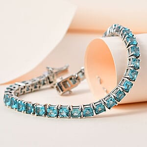 Asscher Cut Madagascar Paraiba Apatite Tennis Bracelet in Platinum Over Sterling Silver (7.25 In) 13.85 ctw