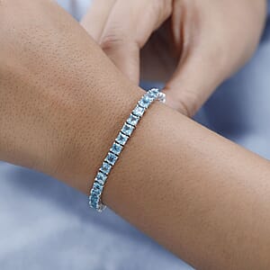 Asscher Cut Madagascar Paraiba Apatite Tennis Bracelet in Platinum Over Sterling Silver (7.25 In) 13.85 ctw