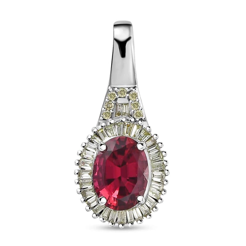Luxoro 14K White Gold AAA Ouro Fino Rubellite and G-H I2 Diamond Halo Pendant 1.65 ctw