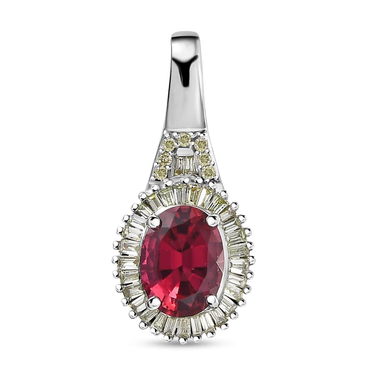 Luxoro 14K White Gold AAA Ouro Fino Rubellite and G-H I2 Diamond Halo Pendant 1.65 ctw image number 0