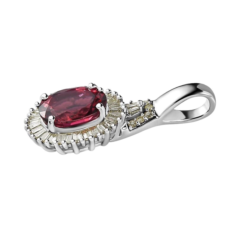 Luxoro 14K White Gold AAA Ouro Fino Rubellite and G-H I2 Diamond Halo Pendant 1.65 ctw