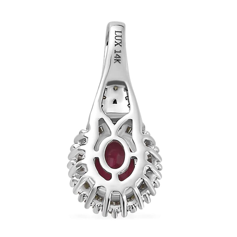 Luxoro 14K White Gold AAA Ouro Fino Rubellite and G-H I2 Diamond Halo Pendant 1.65 ctw