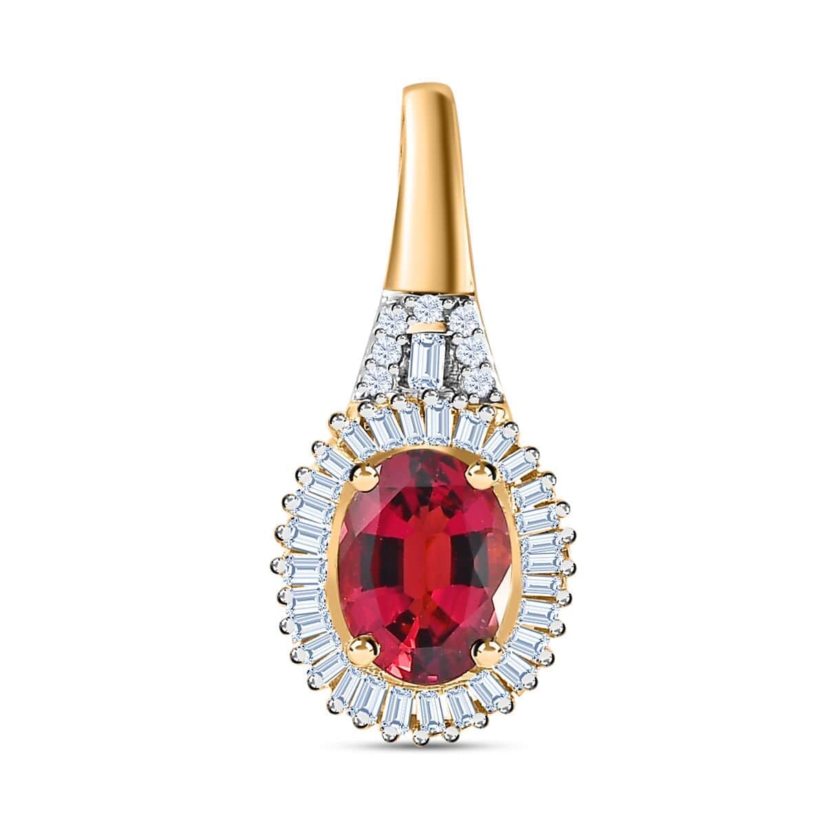 Luxoro 14K Yellow Gold AAA Ouro Fino Rubellite and G-H I2 Diamond Halo Pendant 1.65 ctw image number 0