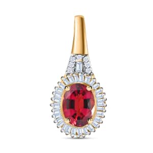 Luxoro 14K Yellow Gold AAA Ouro Fino Rubellite and G-H I2 Diamond Halo Pendant 1.65 ctw