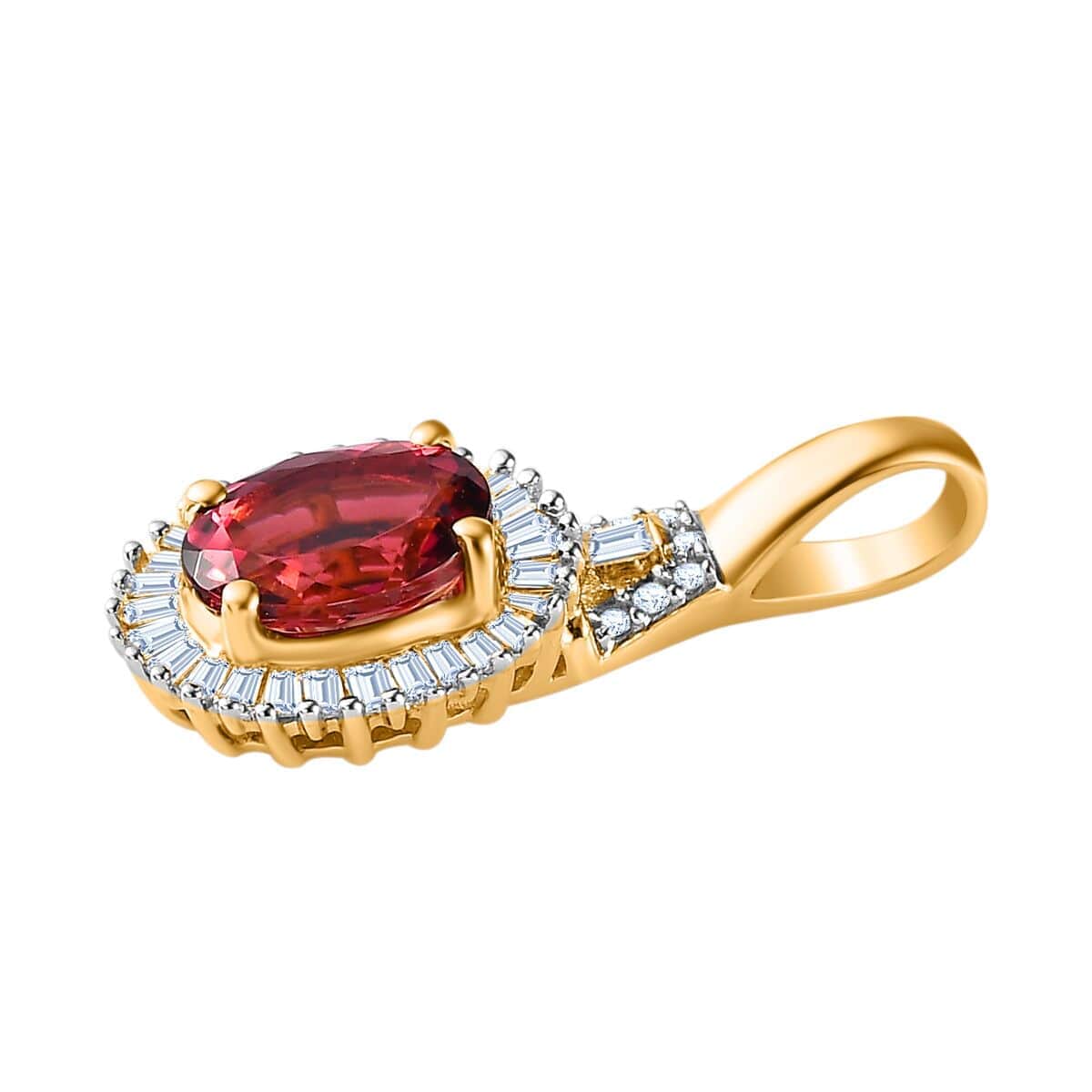 Luxoro 14K Yellow Gold AAA Ouro Fino Rubellite and G-H I2 Diamond Halo Pendant 1.65 ctw image number 3