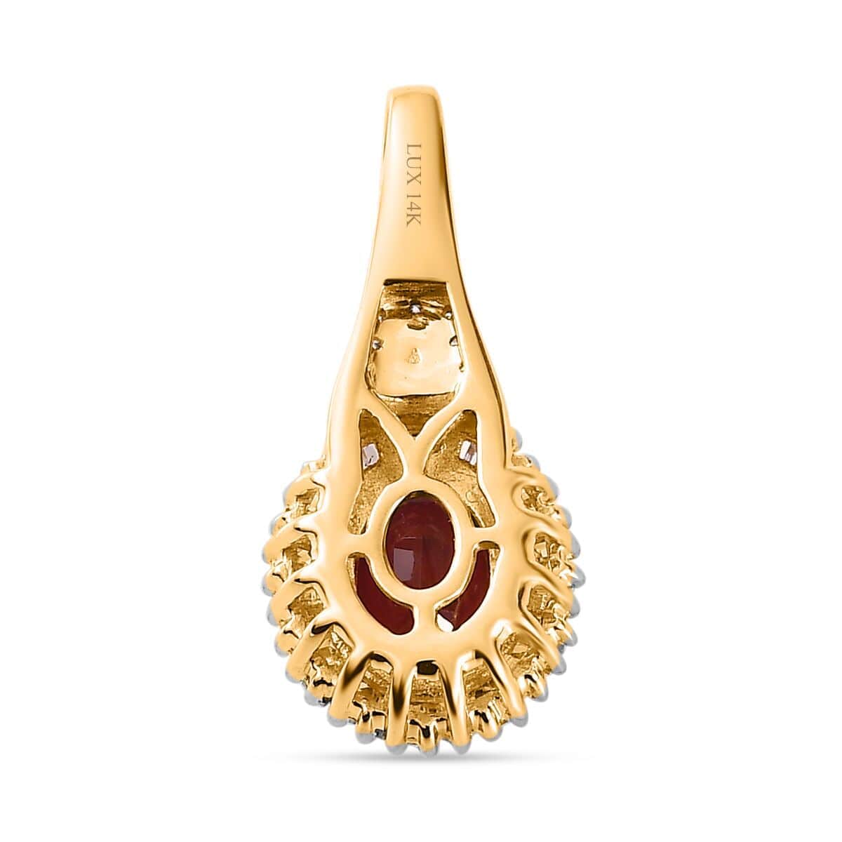 Luxoro 14K Yellow Gold AAA Ouro Fino Rubellite and G-H I2 Diamond Halo Pendant 1.65 ctw image number 4