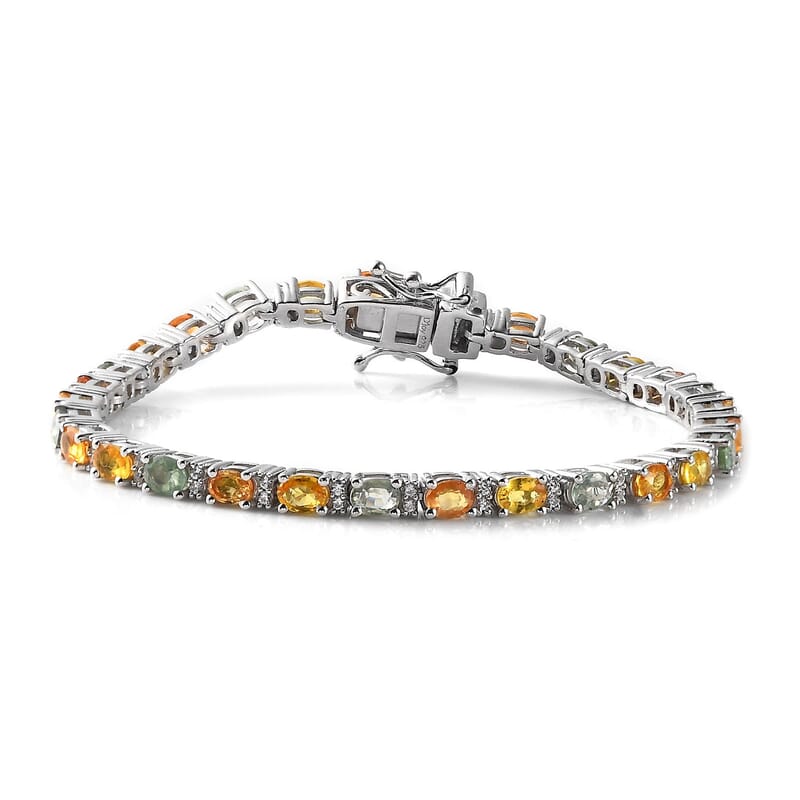 Multi Sapphire and White Zircon Tennis Bracelet in Platinum Over Sterling Silver (6.50 In) 8.40 ctw