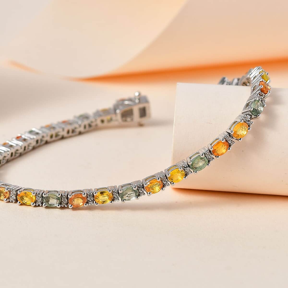 Doorbuster Multi Sapphire, Cambodian Blue Zircon Tennis Bracelet in Platinum Over Sterling Silver (6.50 In) 8.40 ctw image number 1