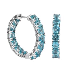 Asscher Cut Madagascar Paraiba Apatite Inside Out Hoop Earrings in Platinum Over Sterling Silver 9.25 ctw