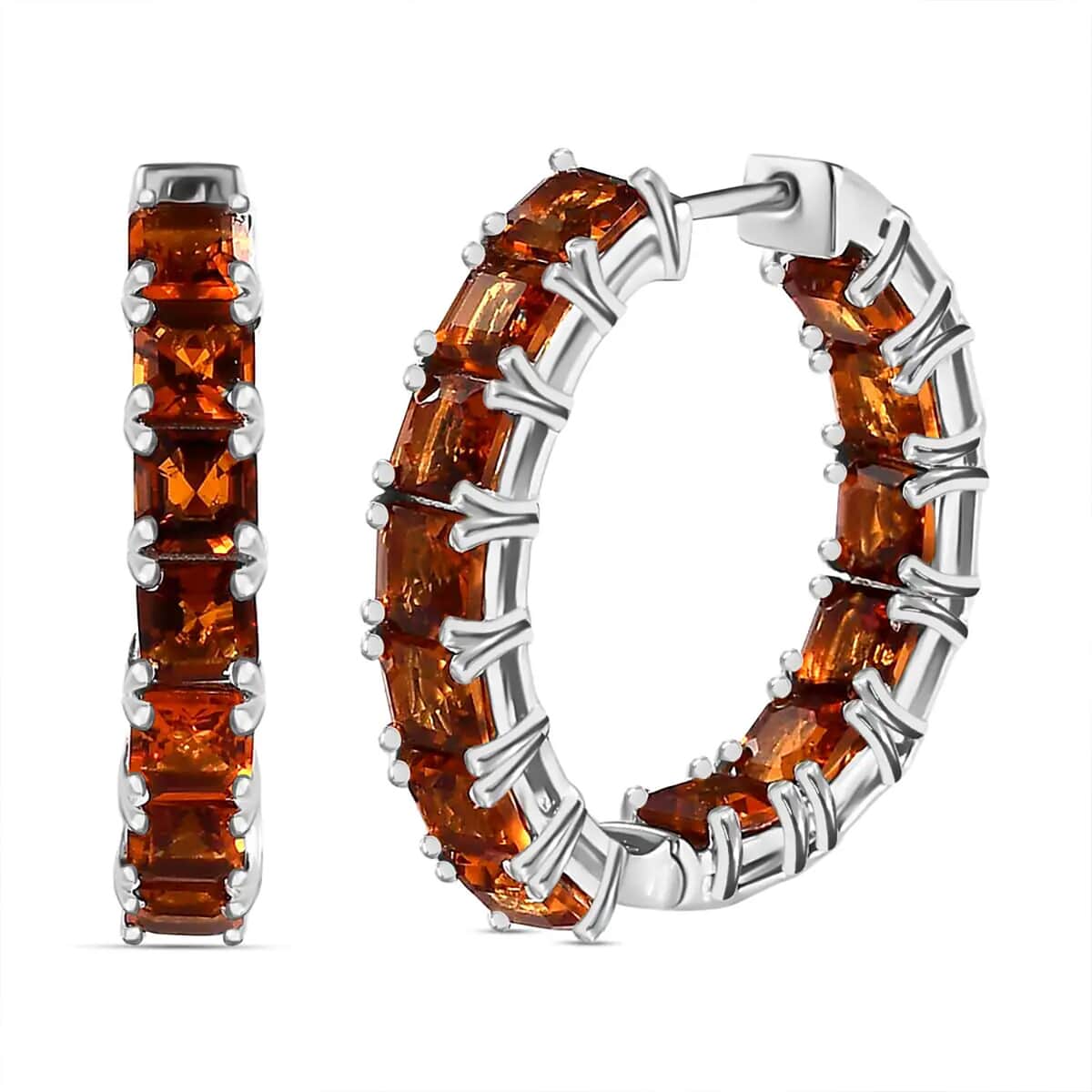 Asscher Cut Brazilian Cherry Citrine Inside Out Hoop Earrings in Platinum Over Sterling Silver 8.00 ctw image number 0