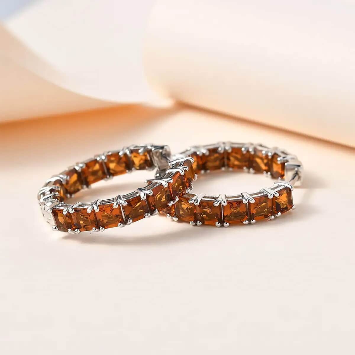 Asscher Cut Brazilian Cherry Citrine Inside Out Hoop Earrings in Platinum Over Sterling Silver 8.00 ctw image number 1